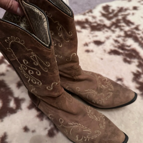 Smoky ladies sz 6 Cowboy Boots brown leather with white embroidery - Picture 4 of 12